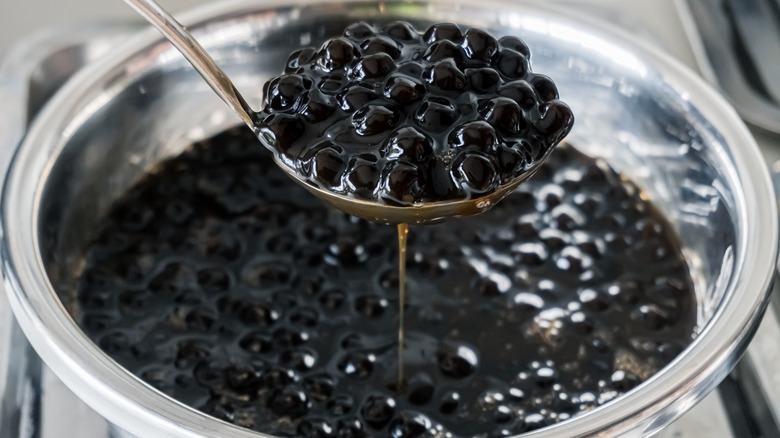 Tapioca pearls being stirred 