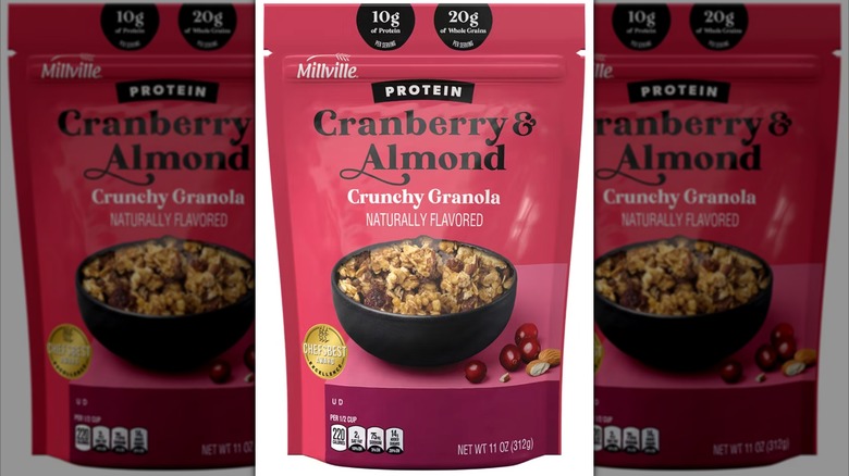 A bag of Millville Cranberry & Almond Protein Crunchy Granola