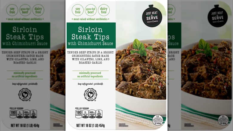 A package of Park Street Deli Sirloin Steak Tips with Chimichurri Sauce