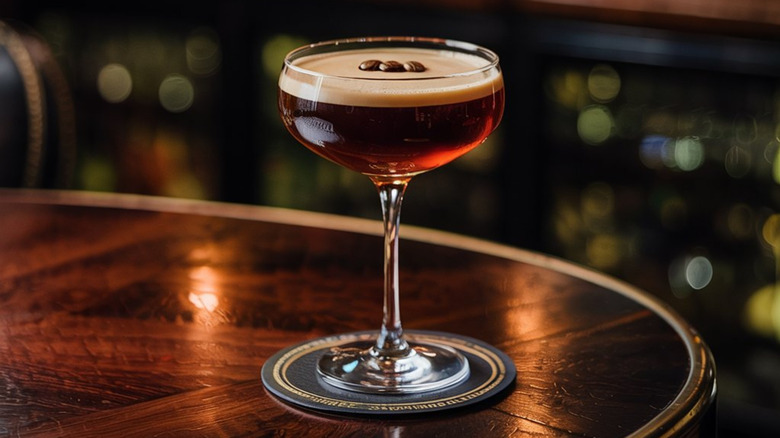 Espresso martini posed on a round table