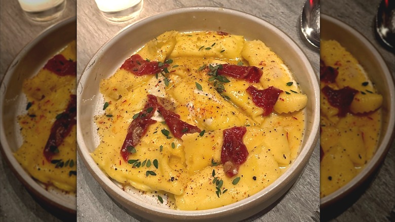 A bowl of stuffed pasta, served at Lilia