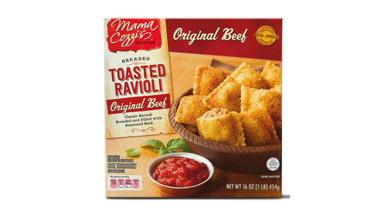 A box of Mama Cozzi's Pizza Kitchen Toasted Beef Ravioli