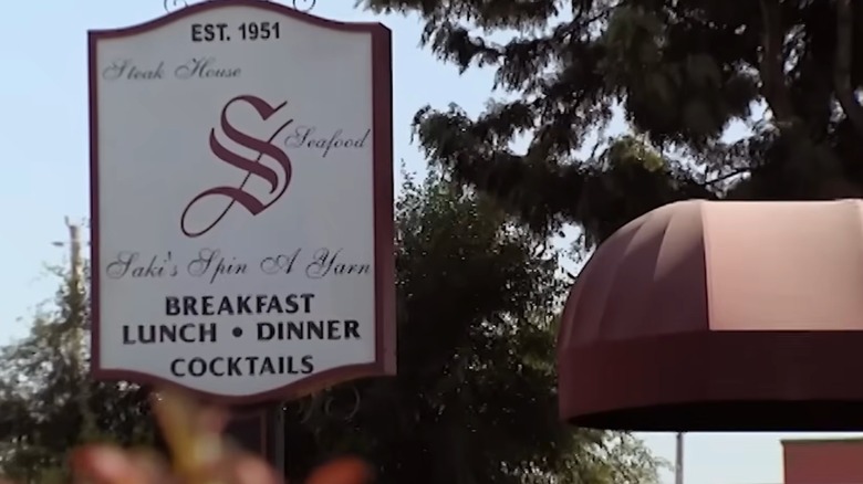 The sign for Spin A Yarn Steakhouse.