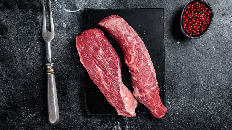 Raw pieces of bavette steak