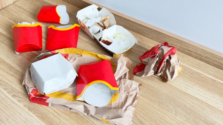 Fast food garbage, with empty food containers