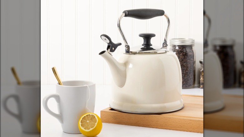 Martha Stewart kettle on a counter top