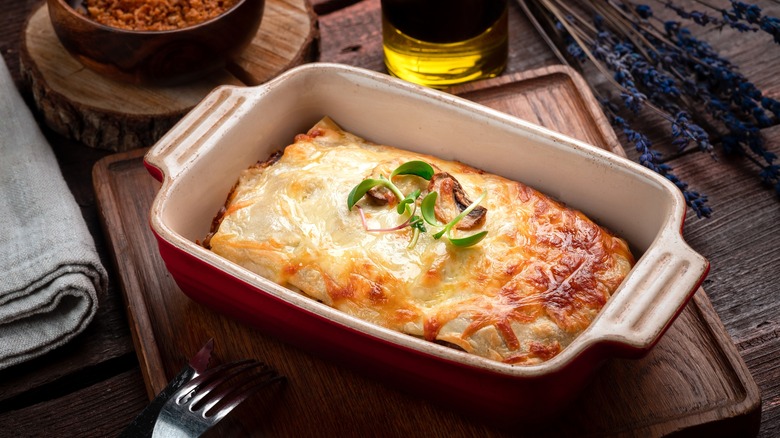 lasagna in baking dish