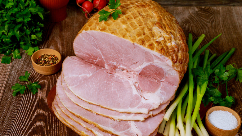 A cooked ham joint