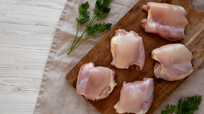 Raw boneless chicken thighs