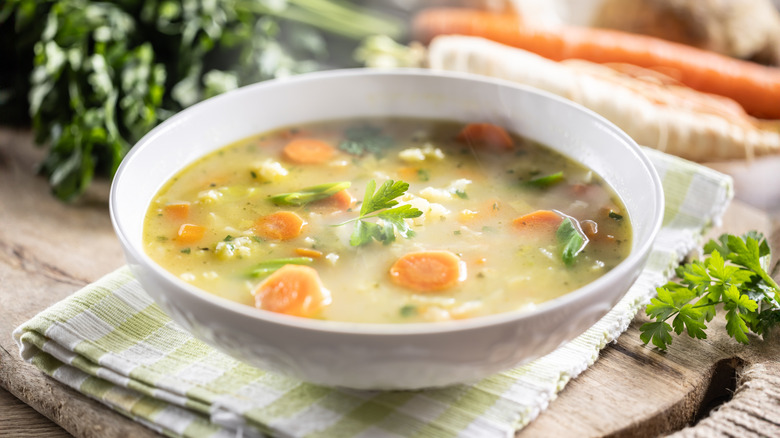 Bowl of spring vegetable soup