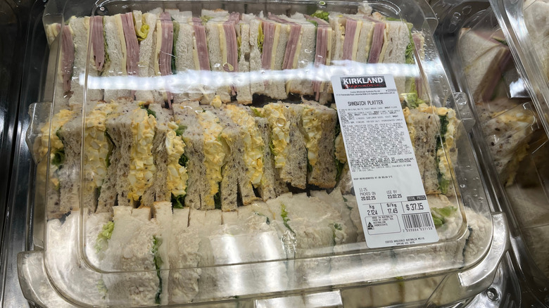 A Costco sandwich platter in display packaging