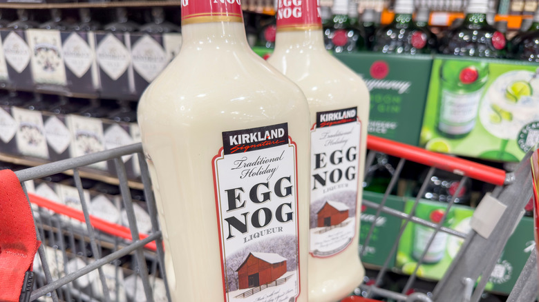 Bottles of Kirkland Signature egg nog