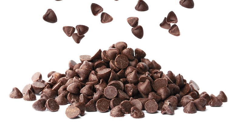 Chocolate chips isolated against a white background