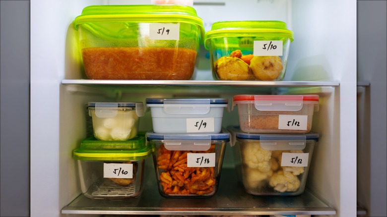 labeled leftovers in fridge
