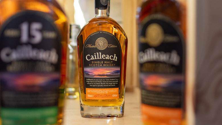 A bottle of Cailleach Single Malt Scotch Whisky