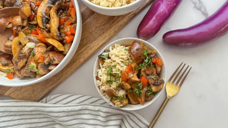 Spicy Chinese Eggplant And Mushroom Stir-Fry