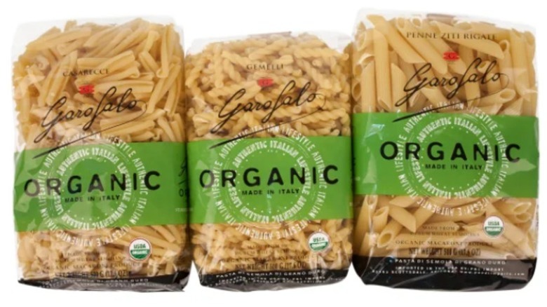 Three bags of Garofalo Organic Pasta in different shapes
