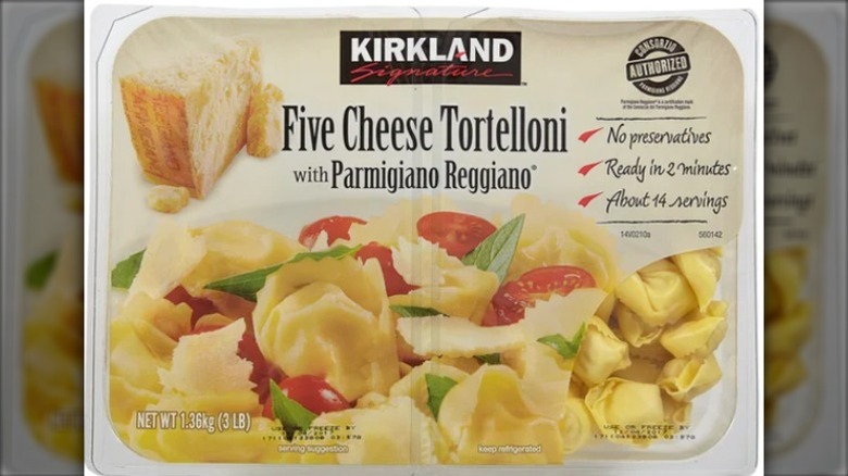 A package of Kirkland Signature Five Cheese Tortelloni with Parmigiano Reggiano