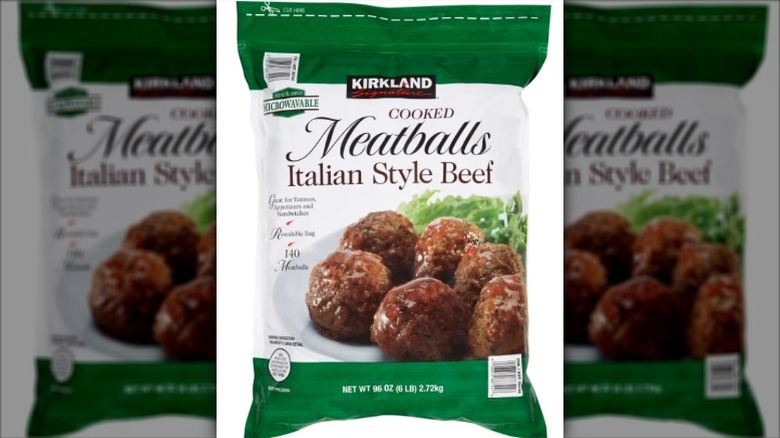 A bag of Kirkland Signature Italian Style Beef Meatballs
