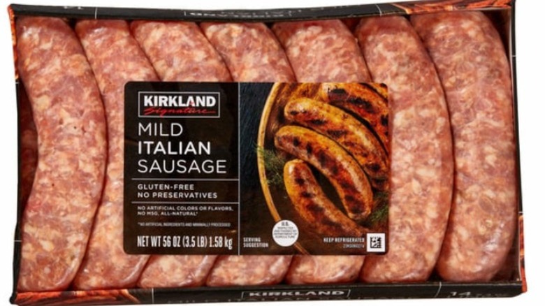 A package of Kirkland Signature Mild Italian Sausage