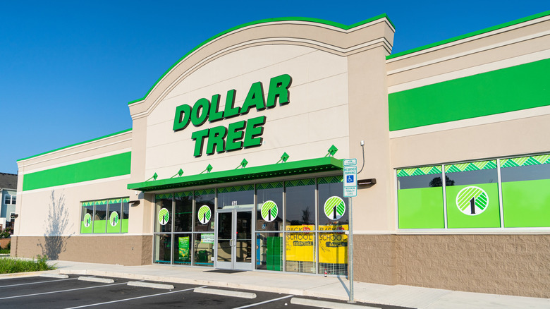 The exterior signage of a Dollar Tree location