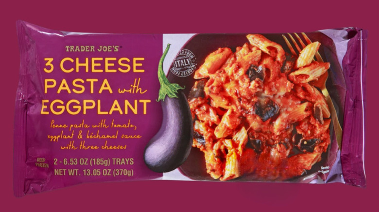 a package of Trader Joe's 3 cheese pasta with eggplant