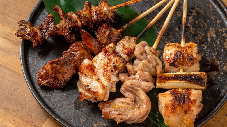Yakitori skewers of various chicken cuts