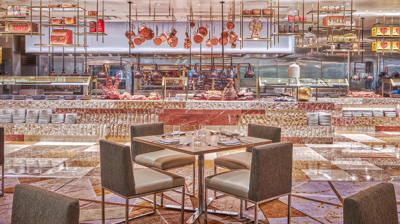 The flashy dining area and buffet line at Caesars Bacchanal Las Vegas