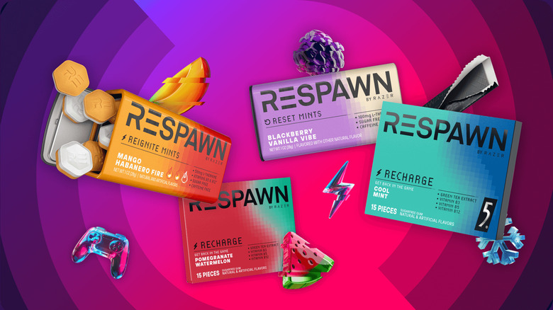 colorful graphic displaying 4 flavors of respawn by razer gum