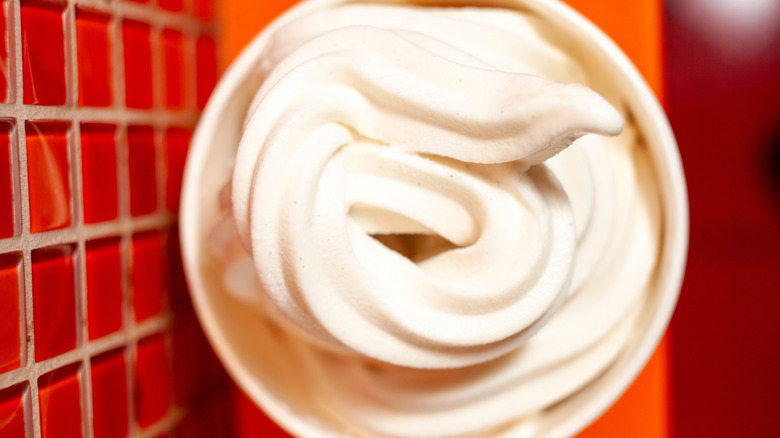 Overhead view of frozen yogurt in cup