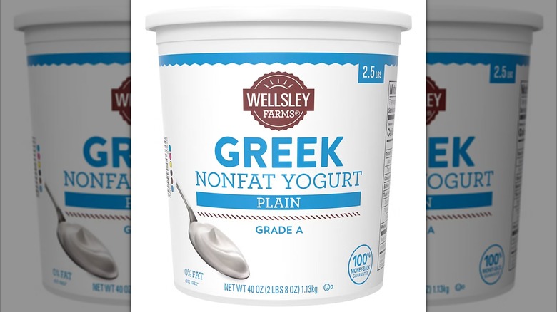 A tub of Wellsley Farms yogurt