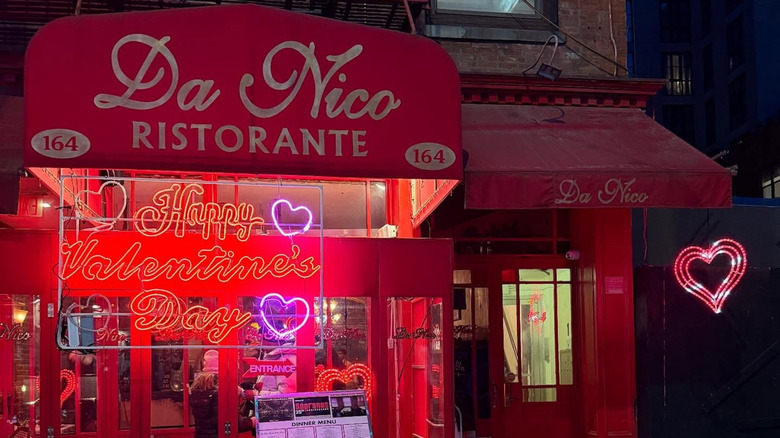 exterior evening photo of Da Nico Ristorante with valentine's day in neon lights
