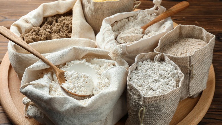 Different types of flour in bags