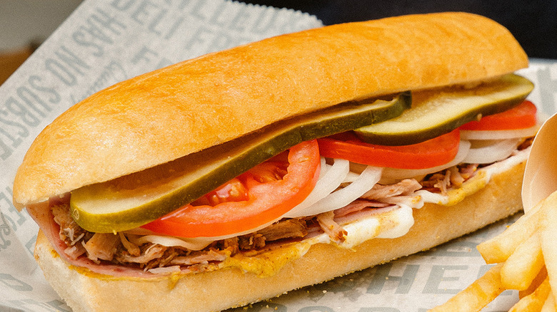 A sub from Cousins Subs on a parchment paper