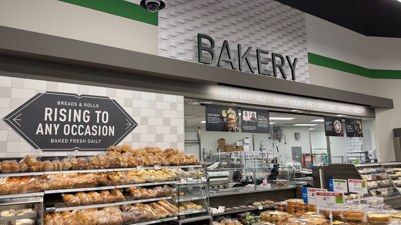 The Publix bakery section, with the bread aisle and bakery counter visible