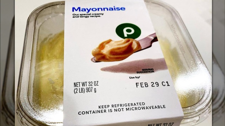 Close-up of Publix mayonnaise container