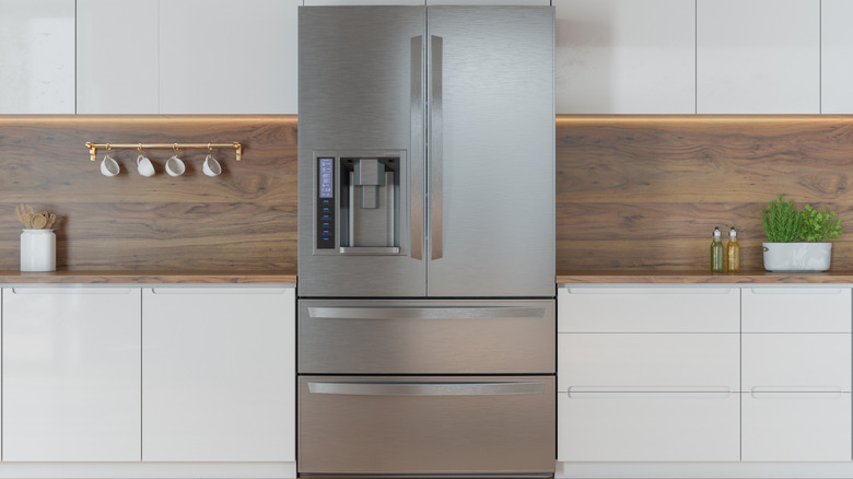 A modern chest fridge in a new kitchen
