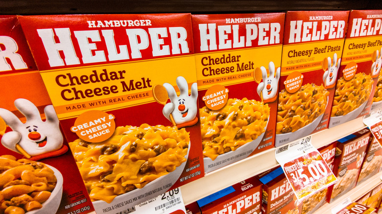 Boxes of Hamburger Helper Cheddar Cheese Melt