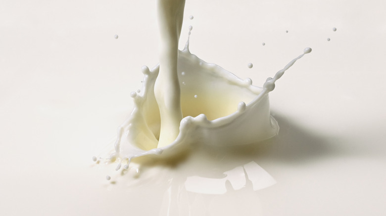 A close-up of a milk splash