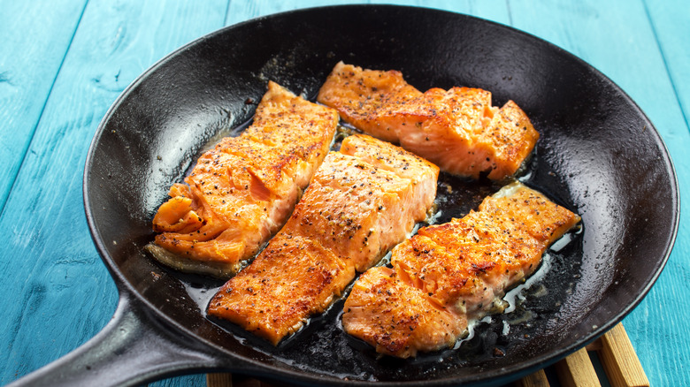 Salmon in cast iron pan