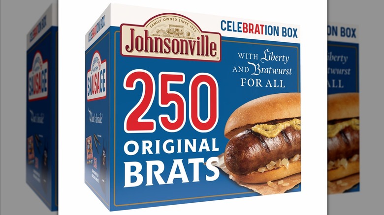 A "CeleBRATion" box of 250 Johnsonville bratwursts