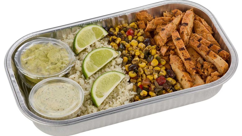 An aluminum tray of Member's Mark Chile Lime Chicken Bowl