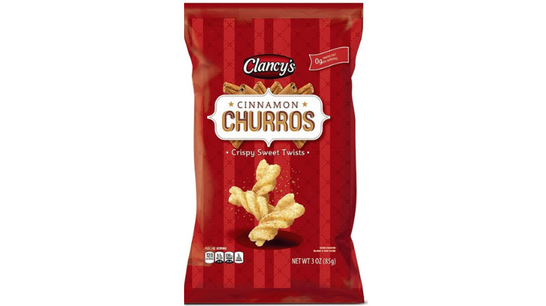 a bag of Clancy's cinnamon churros against a white background