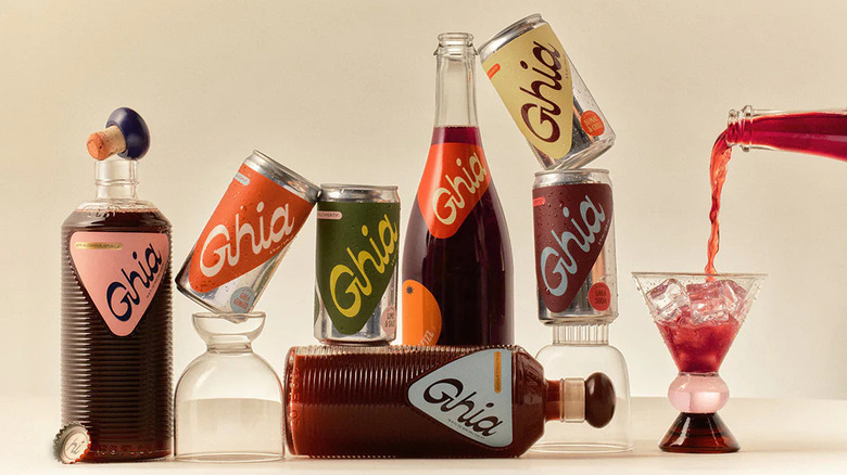 An assortment of Ghia brand aperitif drinks in bottles and cans