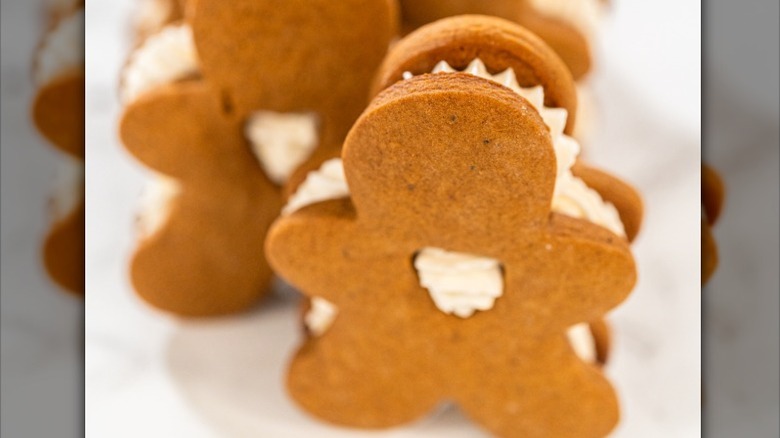 Gingerbread men filled with buttercream frosting