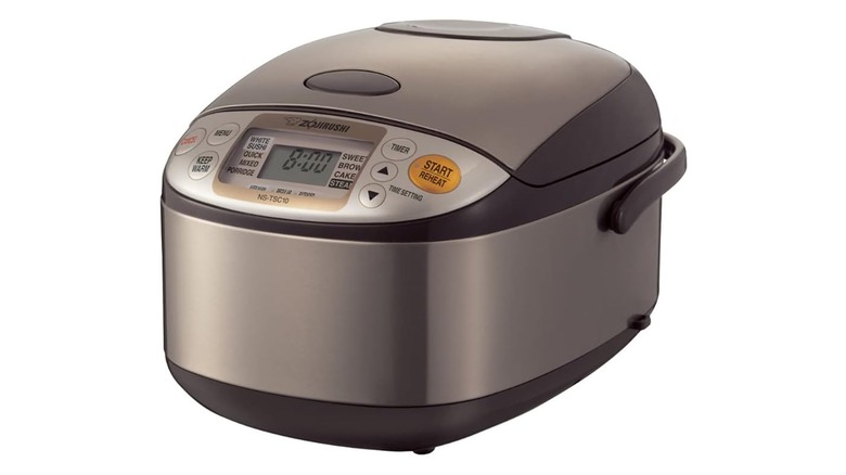 A gunmetal gray Zojirushi NS-TSC10 Rice Cooker on a white background