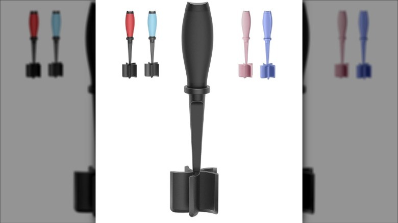 One large and four small meat choppers on a white background