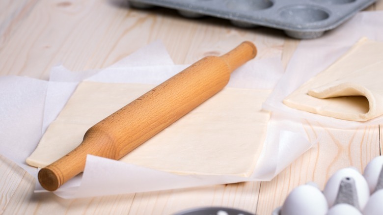 Rolling pin on dough