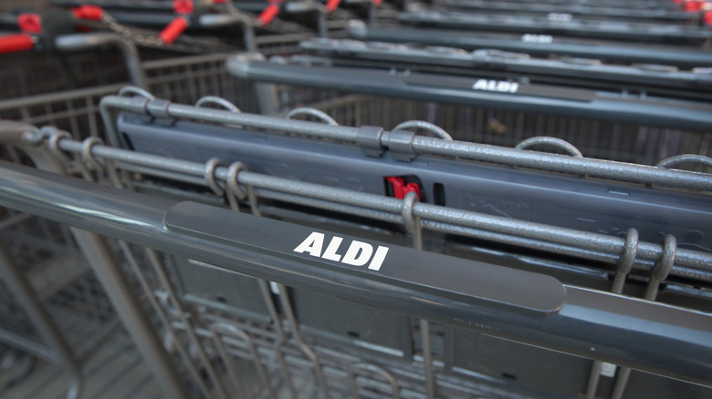 A row of carts at Aldi