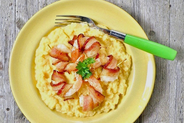 Bacon-Wrapped Shrimp with Creamy Rutabaga Recipe